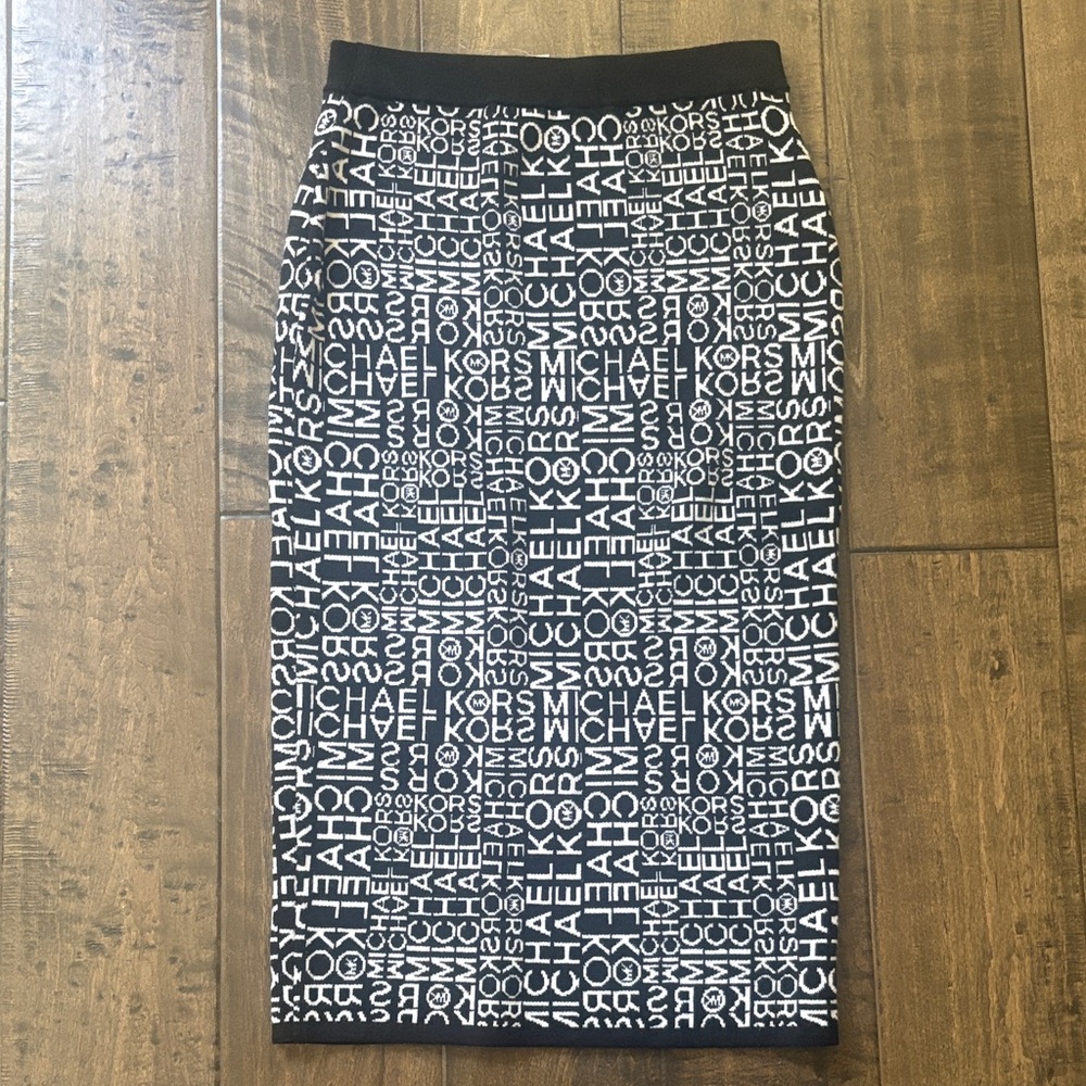 Michael Kors Black and White Logo-Print Pencil Skirt, S, NWT